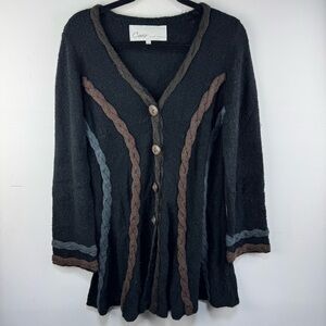 Curio {Anthropologie} Black Long Sleeved Chunky Button Down Cardigan Size Large